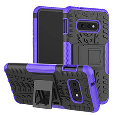 Silicone Matte Finish and Plastic Back Cover Case with Stand for Samsung Galaxy S10e Purple
