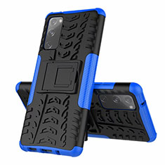 Silicone Matte Finish and Plastic Back Cover Case with Stand for Samsung Galaxy S20 FE 2022 5G Blue