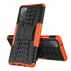 Silicone Matte Finish and Plastic Back Cover Case with Stand for Samsung Galaxy S20 FE 4G Orange