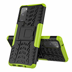 Silicone Matte Finish and Plastic Back Cover Case with Stand for Samsung Galaxy S20 FE 5G Green