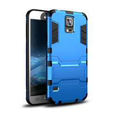 Silicone Matte Finish and Plastic Back Cover Case with Stand for Samsung Galaxy S5 G900F G903F Blue