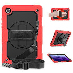 Silicone Matte Finish and Plastic Back Cover Case with Stand for Samsung Galaxy Tab A7 4G 10.4 SM-T505 Red