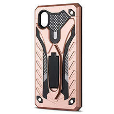 Silicone Matte Finish and Plastic Back Cover Case with Stand for Samsung Galaxy XCover Pro Rose Gold
