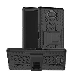 Silicone Matte Finish and Plastic Back Cover Case with Stand for Sony Xperia 10 Black