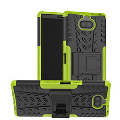 Silicone Matte Finish and Plastic Back Cover Case with Stand for Sony Xperia 10 Green