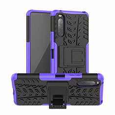 Silicone Matte Finish and Plastic Back Cover Case with Stand for Sony Xperia 10 II Purple