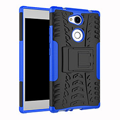 Silicone Matte Finish and Plastic Back Cover Case with Stand for Sony Xperia L2 Blue