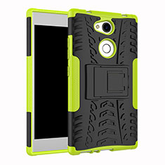 Silicone Matte Finish and Plastic Back Cover Case with Stand for Sony Xperia L2 Green