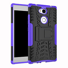 Silicone Matte Finish and Plastic Back Cover Case with Stand for Sony Xperia L2 Purple