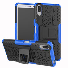 Silicone Matte Finish and Plastic Back Cover Case with Stand for Sony Xperia L3 Blue