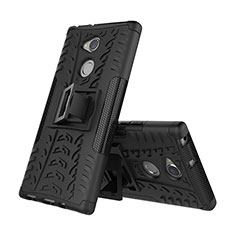 Silicone Matte Finish and Plastic Back Cover Case with Stand for Sony Xperia XA2 Ultra Black