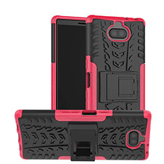 Silicone Matte Finish and Plastic Back Cover Case with Stand for Sony Xperia XA3 Hot Pink