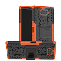 Silicone Matte Finish and Plastic Back Cover Case with Stand for Sony Xperia XA3 Orange