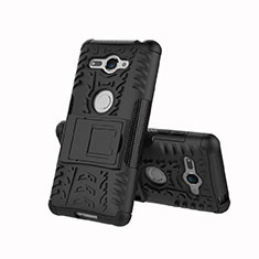 Silicone Matte Finish and Plastic Back Cover Case with Stand for Sony Xperia XZ2 Compact Black