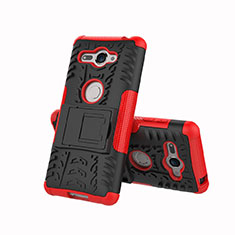Silicone Matte Finish and Plastic Back Cover Case with Stand for Sony Xperia XZ2 Compact Red