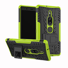 Silicone Matte Finish and Plastic Back Cover Case with Stand for Sony Xperia XZ2 Premium Green