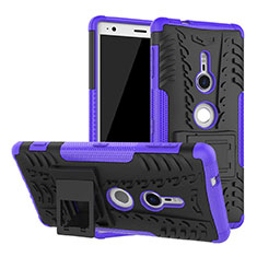 Silicone Matte Finish and Plastic Back Cover Case with Stand for Sony Xperia XZ2 Purple