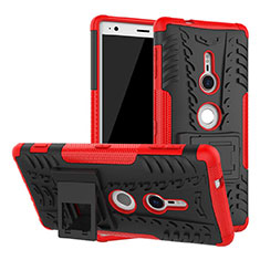 Silicone Matte Finish and Plastic Back Cover Case with Stand for Sony Xperia XZ2 Red
