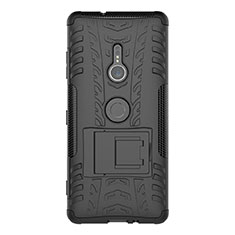 Silicone Matte Finish and Plastic Back Cover Case with Stand for Sony Xperia XZ3 Black