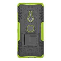 Silicone Matte Finish and Plastic Back Cover Case with Stand for Sony Xperia XZ3 Green