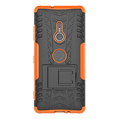 Silicone Matte Finish and Plastic Back Cover Case with Stand for Sony Xperia XZ3 Orange