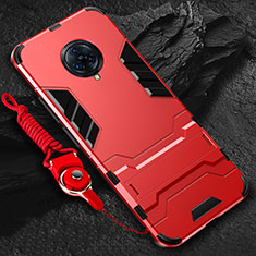 Silicone Matte Finish and Plastic Back Cover Case with Stand for Vivo Nex 3 5G Red