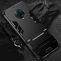 Silicone Matte Finish and Plastic Back Cover Case with Stand for Vivo Nex 3 Black