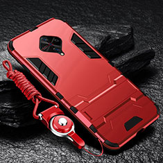 Silicone Matte Finish and Plastic Back Cover Case with Stand for Vivo S1 Pro Red