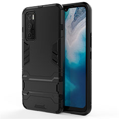 Silicone Matte Finish and Plastic Back Cover Case with Stand for Vivo V20 SE Black
