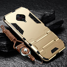 Silicone Matte Finish and Plastic Back Cover Case with Stand for Vivo X50 Lite Gold