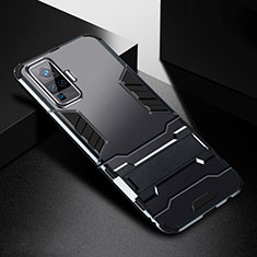 Silicone Matte Finish and Plastic Back Cover Case with Stand for Vivo X50 Pro 5G Black
