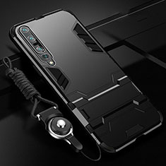 Silicone Matte Finish and Plastic Back Cover Case with Stand for Xiaomi Mi 10 Pro Black