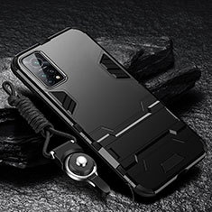 Silicone Matte Finish and Plastic Back Cover Case with Stand for Xiaomi Mi 10T Pro 5G Black