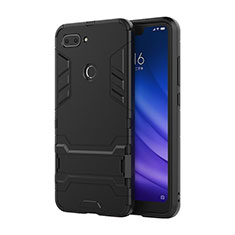 Silicone Matte Finish and Plastic Back Cover Case with Stand for Xiaomi Mi 8 Lite Black