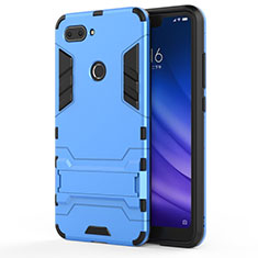 Silicone Matte Finish and Plastic Back Cover Case with Stand for Xiaomi Mi 8 Lite Sky Blue