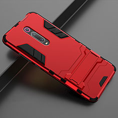 Silicone Matte Finish and Plastic Back Cover Case with Stand for Xiaomi Mi 9T Pro Red