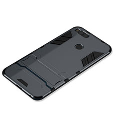 Silicone Matte Finish and Plastic Back Cover Case with Stand for Xiaomi Mi A1 Gray