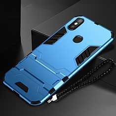 Silicone Matte Finish and Plastic Back Cover Case with Stand for Xiaomi Mi Mix 3 Blue
