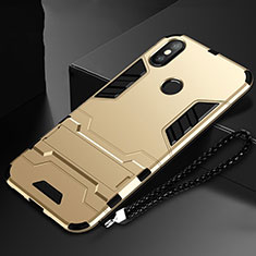 Silicone Matte Finish and Plastic Back Cover Case with Stand for Xiaomi Mi Mix 3 Gold
