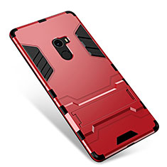 Silicone Matte Finish and Plastic Back Cover Case with Stand for Xiaomi Mi Mix Red