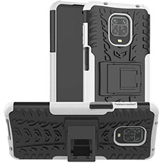 Silicone Matte Finish and Plastic Back Cover Case with Stand for Xiaomi Poco M2 Pro White