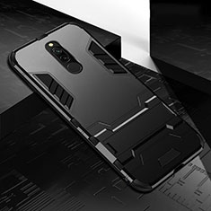 Silicone Matte Finish and Plastic Back Cover Case with Stand for Xiaomi Redmi 8 Black