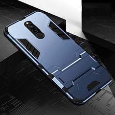 Silicone Matte Finish and Plastic Back Cover Case with Stand for Xiaomi Redmi 8 Blue