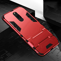 Silicone Matte Finish and Plastic Back Cover Case with Stand for Xiaomi Redmi 8 Red