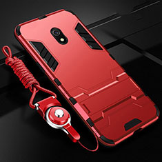 Silicone Matte Finish and Plastic Back Cover Case with Stand for Xiaomi Redmi 8A Red