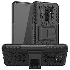 Silicone Matte Finish and Plastic Back Cover Case with Stand for Xiaomi Redmi 9 Black