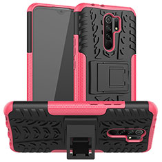 Silicone Matte Finish and Plastic Back Cover Case with Stand for Xiaomi Redmi 9 Prime India Pink
