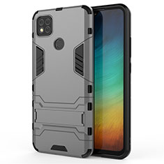 Silicone Matte Finish and Plastic Back Cover Case with Stand for Xiaomi Redmi 9C NFC Gray