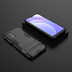 Silicone Matte Finish and Plastic Back Cover Case with Stand for Xiaomi Redmi 9T 4G Black