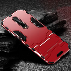 Silicone Matte Finish and Plastic Back Cover Case with Stand for Xiaomi Redmi K30 5G Red